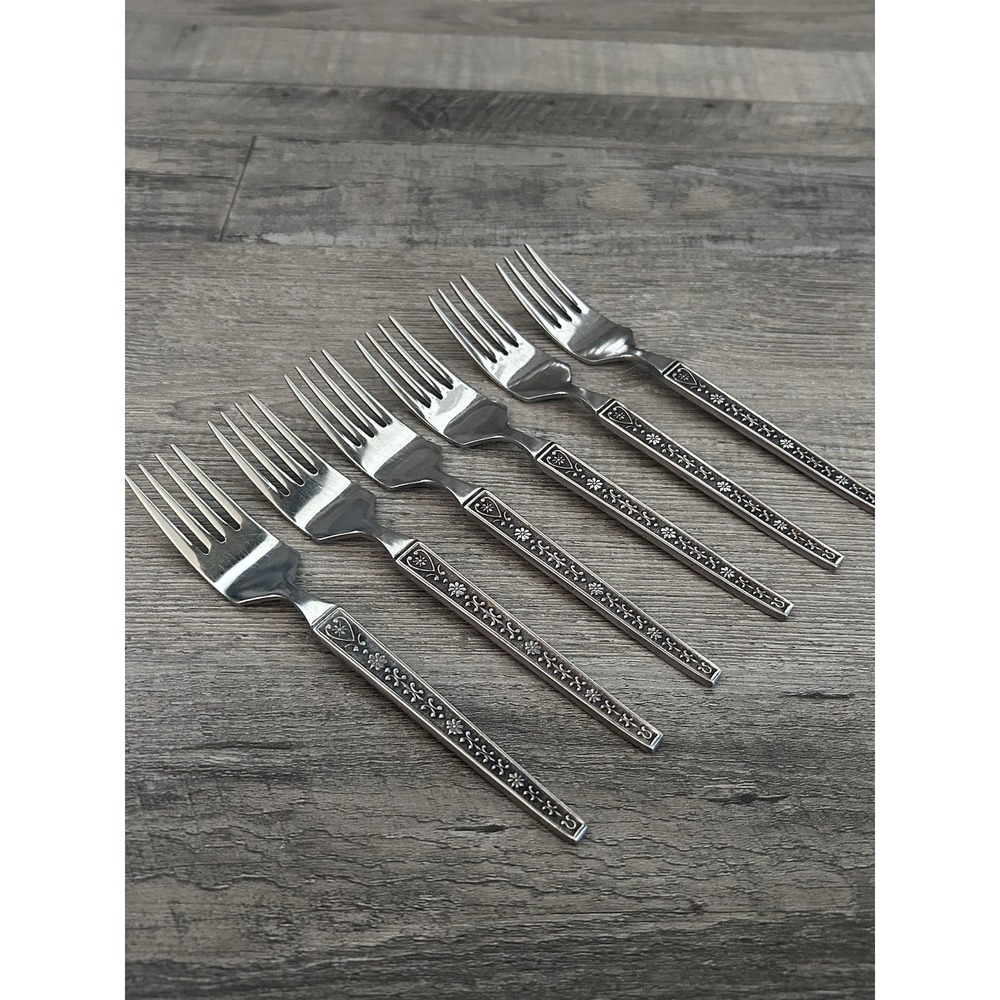 Vintage MCM United Silver Cordova Salad Forks Stainless Steel Japan Set of 6